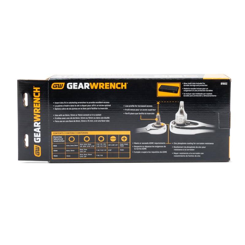 Juego de Puntas de Inserción Phillips, Ranuradas, Torx, Hexagonales y de Triple Cuadrado de Perfil Bajo GEARWRENCH para Llaves con Estuche (41 Piezas) - 81602