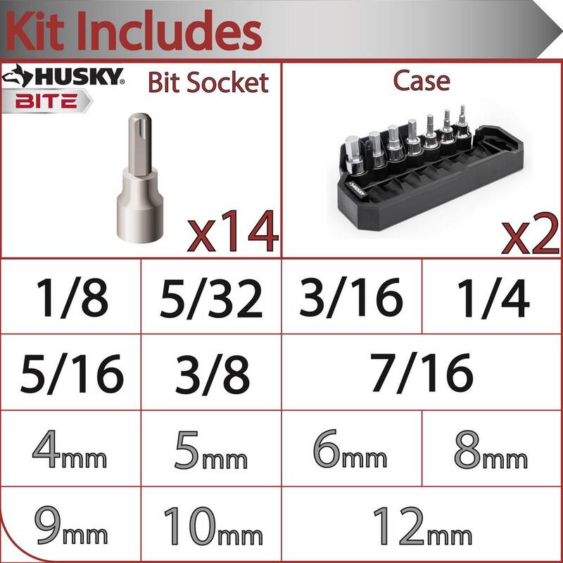 Juego de 14 piezas de dado Bit Socket Husky BITE de 3/8 pulgadas, para SAE y métrico - HB3DBS14SMCB