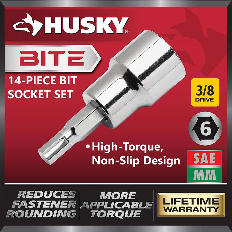 Juego de 14 piezas de dado Bit Socket Husky BITE de 3/8 pulgadas, para SAE y métrico - HB3DBS14SMCB