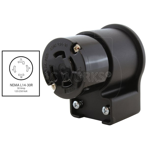 Ac Works Locking Connector, L14-30, 30 A, 125/250V AC, Single Phase - ASEL1430R