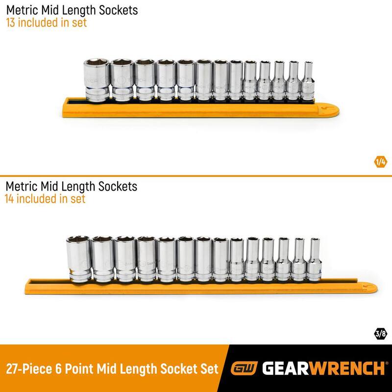 Juego de dados métricos de longitud media de 6 puntas GEARWRENCH de 1/4 in y 3/8 in (27 piezas) - 86541-06
