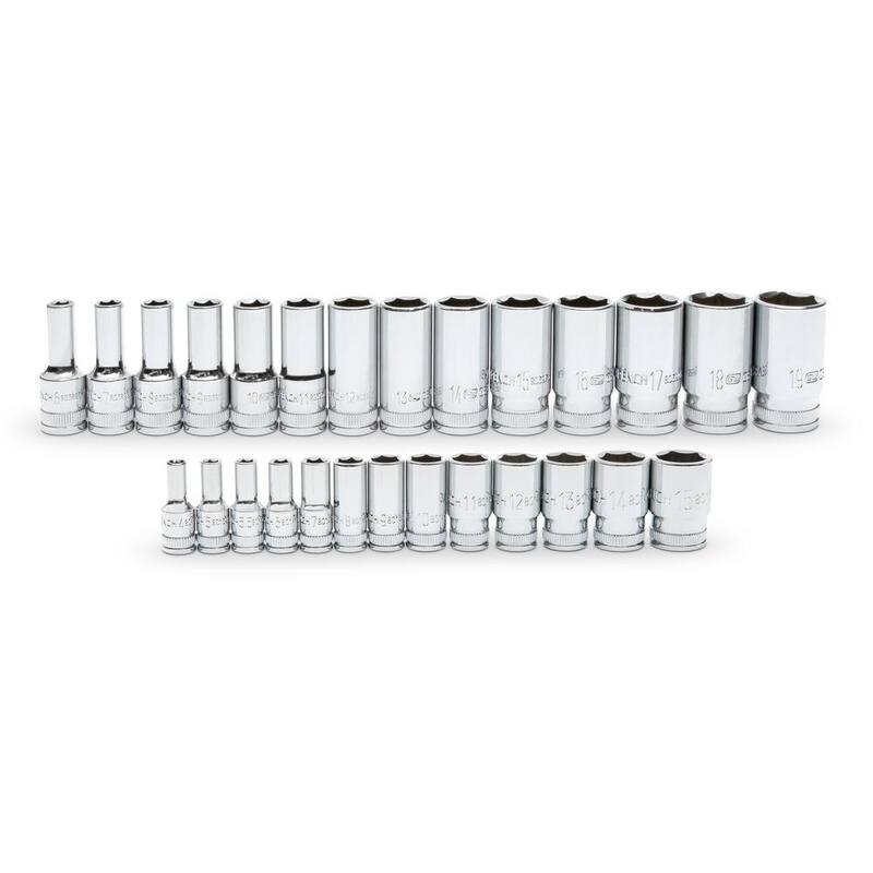 Juego de dados métricos de longitud media de 6 puntas GEARWRENCH de 1/4 in y 3/8 in (27 piezas) - 86541-06