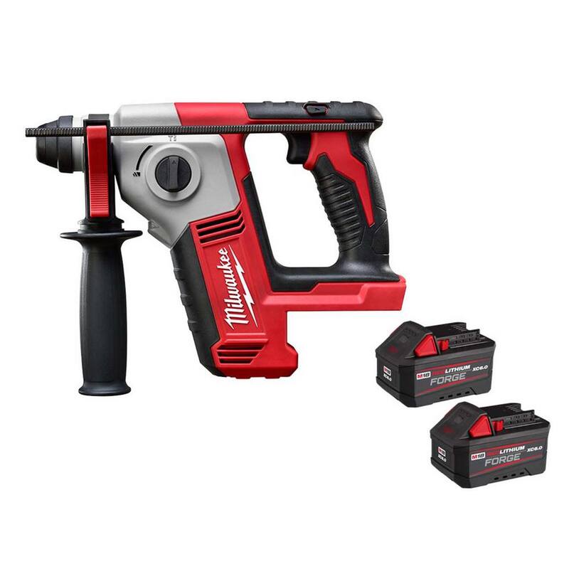 Martillo rotativo Milwaukee M18 18V de 5/8 pulgadas con batería de iones de litio inalámbrica SDS-Plus con (2) baterías FORGE de 6 Ah - 2612-20-48-11-1861P.