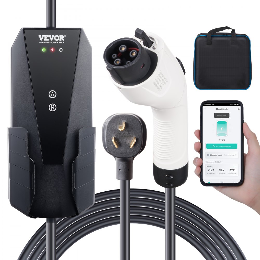 VEVOR Level 2 Portable EV Charger, 16 Amp 240V, Electric Vehicle Charger with 28-Foot Charging Cable NEMA 10-30P Plug, 8/10/13/16A Adjustable Current Plug-in Home EV Charging Station for SAE J1772 EVs - MGBXCDQJZ216ACSHUV4