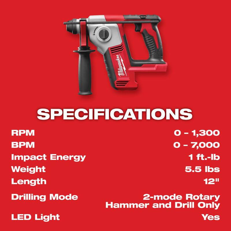Martillo rotativo Milwaukee M18 18V de 5/8 pulgadas con batería de iones de litio inalámbrica SDS-Plus con (2) baterías FORGE de 6 Ah - 2612-20-48-11-1861P.