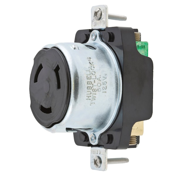 Receptáculo con bloqueo, No-NEMA, 50 A, 125V CA, Monofásico, 2 Polos, Montaje al Ras, Terminales de Tornillo - HBL63CM70