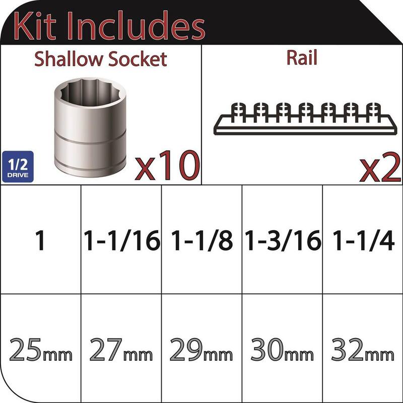 Juego de 10 piezas de dados X-Large SAE/MM de 1/2 pulgadas (H2D10PC) de Husky