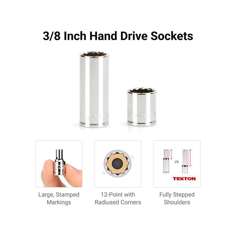 Juego de Llaves de Vaso y Ratchet de 3/8 pulgadas con Rieles de 12 Puntas (de 1/4 a 1 pulgada, de 6 mm a 24 mm) (74 Piezas) - SKT13302