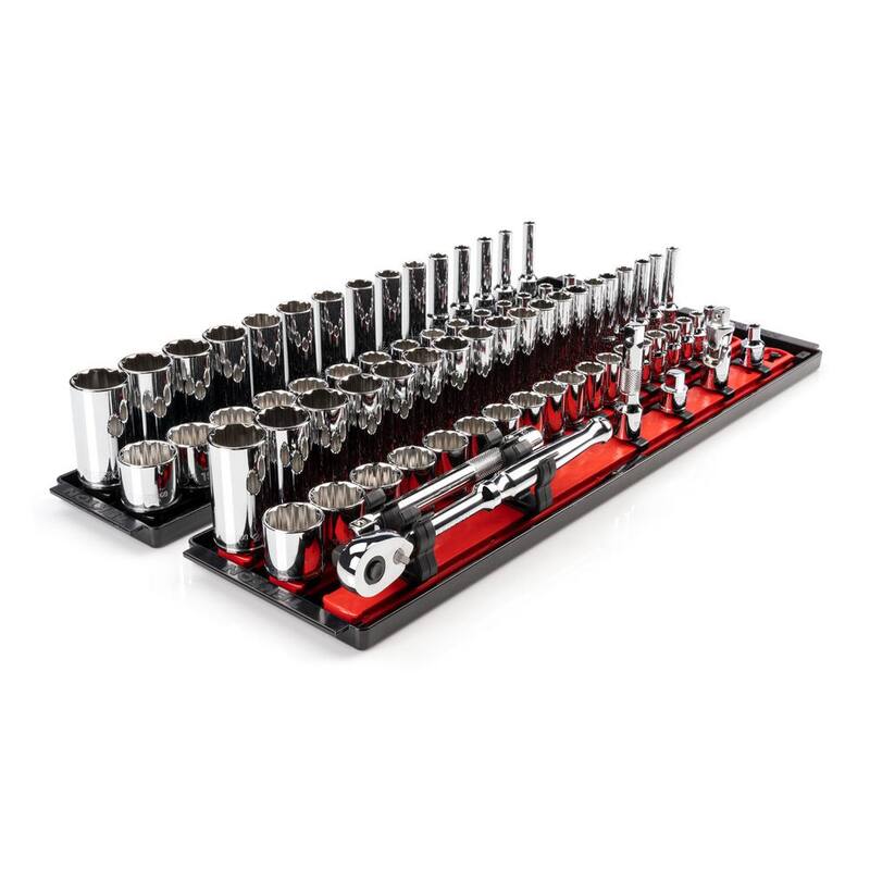 Juego de Llaves de Vaso y Ratchet de 3/8 pulgadas con Rieles de 12 Puntas (de 1/4 a 1 pulgada, de 6 mm a 24 mm) (74 Piezas) - SKT13302