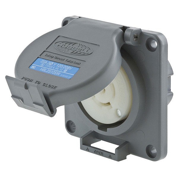 Receptáculo de bloqueo a prueba de agua con brida, L21-20R, 20 A, 120/208V AC, trifásico, 4 polos, montaje al ras - HBL2510SW