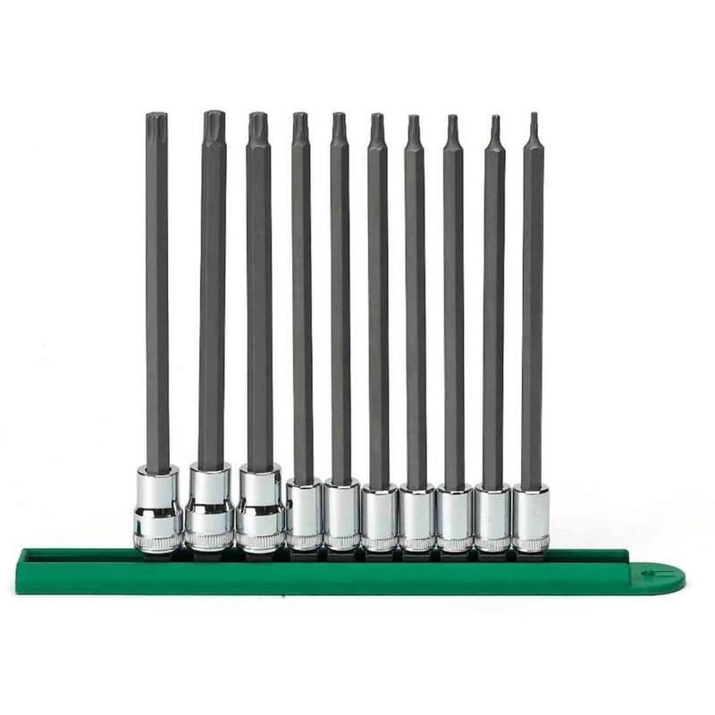 Juego de puntas Torx largas para trinquete de 1/4 y 3/8 pulgadas con riel de puntas (10 piezas) - 80588
