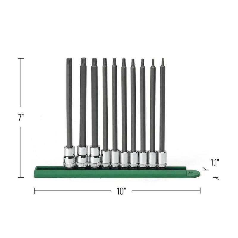 Juego de puntas Torx largas para trinquete de 1/4 y 3/8 pulgadas con riel de puntas (10 piezas) - 80588