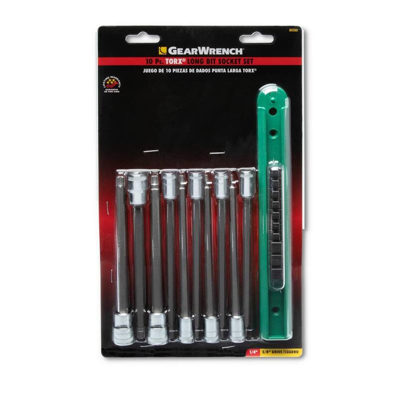 Juego de puntas Torx largas para trinquete de 1/4 y 3/8 pulgadas con riel de puntas (10 piezas) - 80588