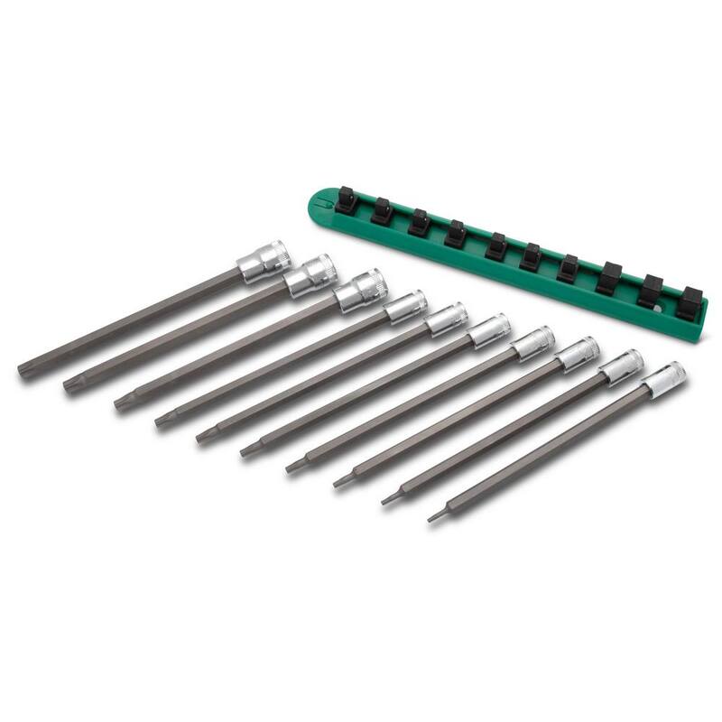 Juego de puntas Torx largas para trinquete de 1/4 y 3/8 pulgadas con riel de puntas (10 piezas) - 80588