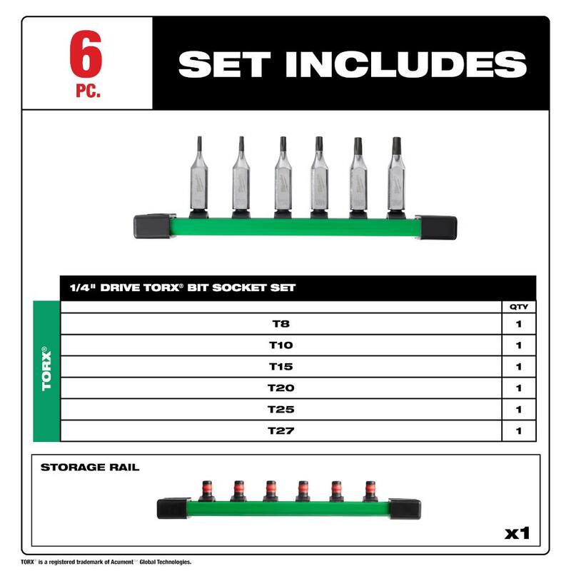 Juego de 6 piezas de puntas tipo Torx de Milwaukee de 1/4 pulg. (48-22-9530)