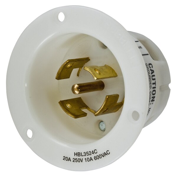 Entrada con pestillo empotrable Hubbell Wiring Device-Kellems, No-NEMA, 20/10 A, 250/600V AC, Trifásico, 4 polos - HBL3524C