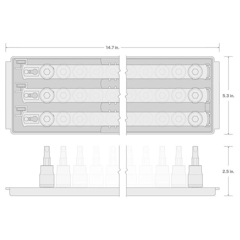 Juego de puntas para dados hexagonales/torx de 3/8 pulgadas TEKTON con rieles, 31 piezas (1/8-3/8 pulgadas, 3-10 mm, T10-T60) - SHB91203