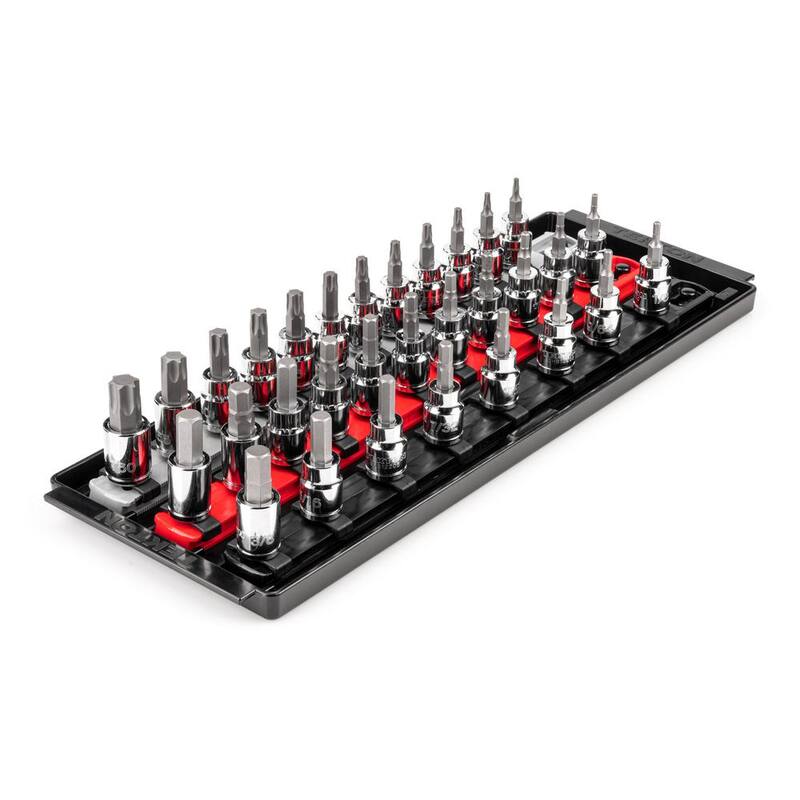 Juego de puntas para dados hexagonales/torx de 3/8 pulgadas TEKTON con rieles, 31 piezas (1/8-3/8 pulgadas, 3-10 mm, T10-T60) - SHB91203