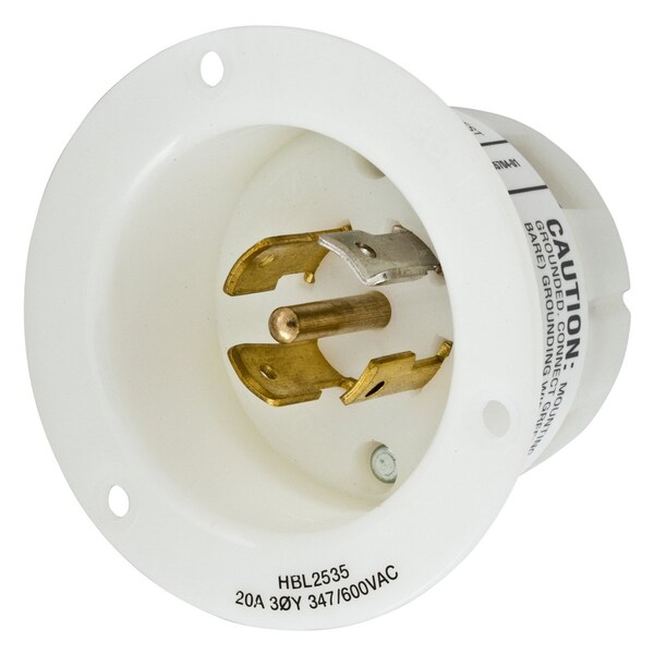 Receptáculo de bloqueo con brida, L23-20P, 20 A, 347/600V AC, trifásico, 4 polos, terminales de tornillo - HBL2535