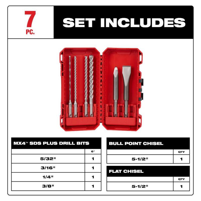 Martillo rotativo Milwaukee M18 de 18 voltios con batería de iones de litio inalámbrico de 5/8 pulgadas SDS-Plus (solo herramienta) con brocas de carburo - 2612-20-48-20-7662.