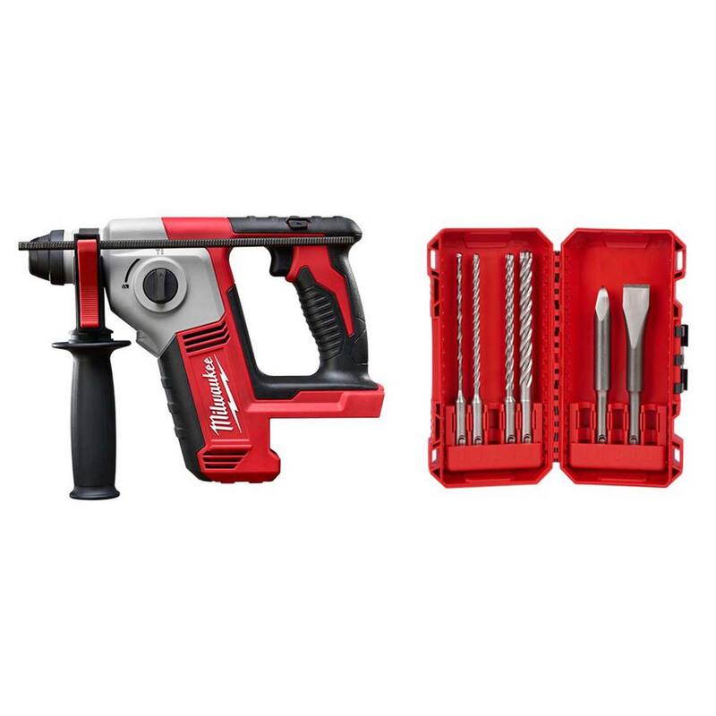 Martillo rotativo Milwaukee M18 de 18 voltios con batería de iones de litio inalámbrico de 5/8 pulgadas SDS-Plus (solo herramienta) con brocas de carburo - 2612-20-48-20-7662.