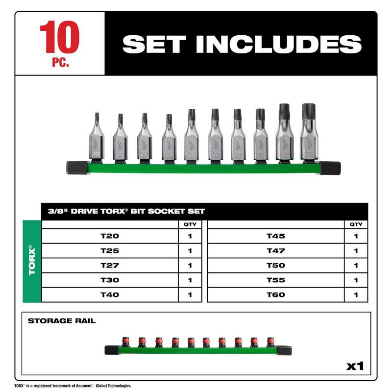 Juego de llaves de vaso Torx de 3/8 pulgadas de Milwaukee (10 piezas) - 48-22-9531