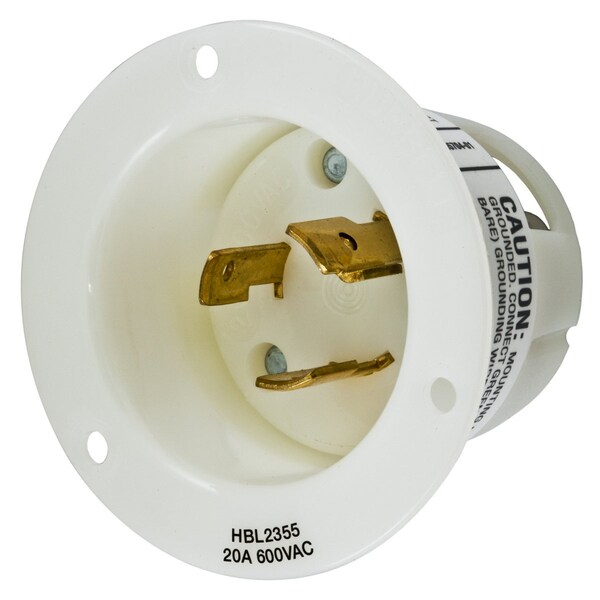 Receptáculo con bloqueo Hubbell Wiring Device-Kellems, L9-20P, 20 A, 600V CA, Monofásico, 2 Polos, Terminales de Tornillo - HBL2355