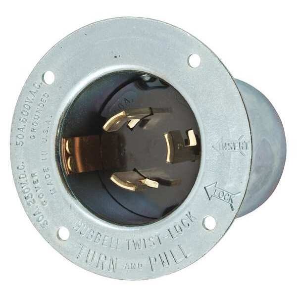 Ingreso con bloqueo con brida, no NEMA, 50 A, 250/600V AC, trifásico, 3 polos, montaje a ras de pared - HBL7958