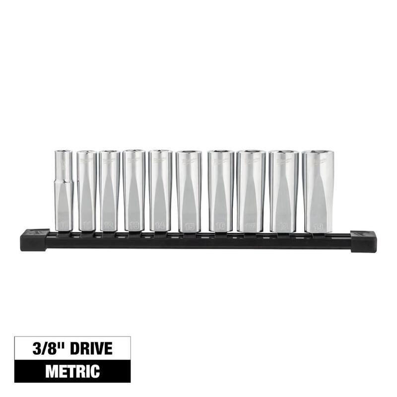Juego de llaves de vaso de 6 puntos de profundidad métricas de 3/8 de pulgada marca Milwaukee (10 piezas) - 48-22-9505