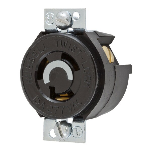 Receptáculo de bloqueo Hubbell Wiring Device-Kellems, L7-15R, 15 A, 277V AC, Monofásico, 2 Polos, Terminales de Tornillo - HBL4763