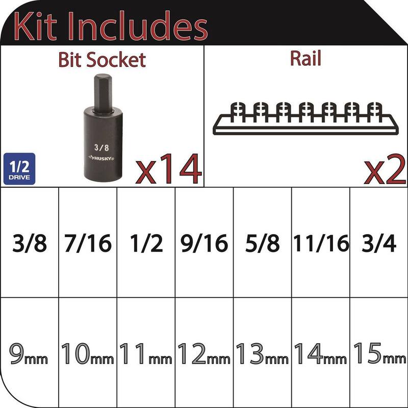 Juego de Impacto de Hex Bits SAE/MM de 1/2 pulgadas para Husky (14 piezas) - H2DHBI14PC