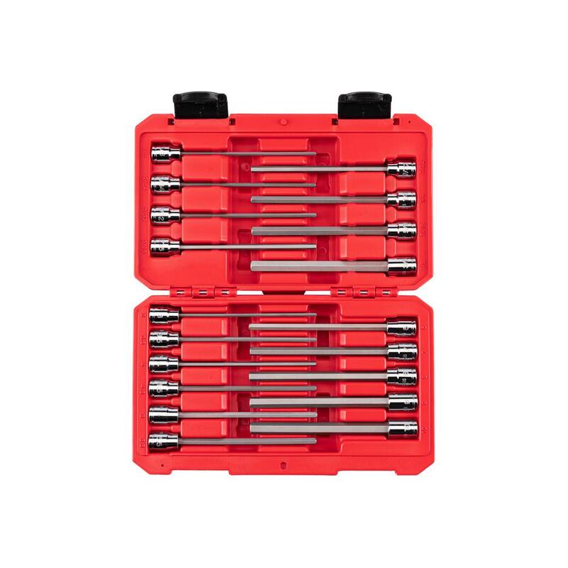 Juego de llaves de vaso de punta hexagonal larga TEKTON de 3/8 pulgadas, (1/8 a 3/8 pulgadas, 3 mm a 10 mm) (19 piezas) - SHB91315.