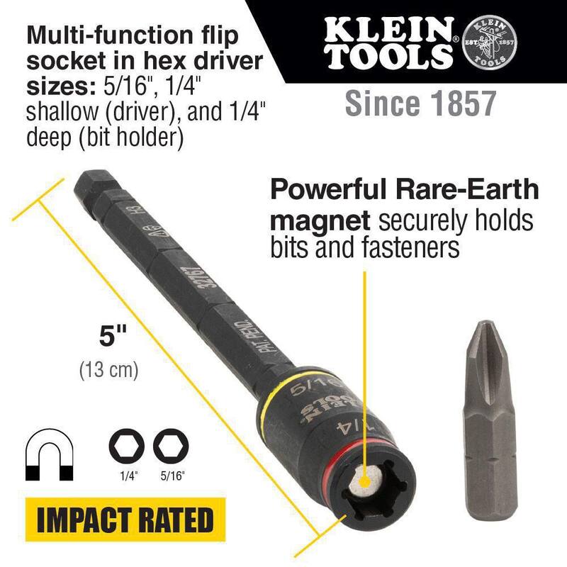 Juego de 2 piezas de puntas de impacto reversibles de 1/4 pulg., 5/16 pulg., 3 en 1 de Klein Tools - 32768