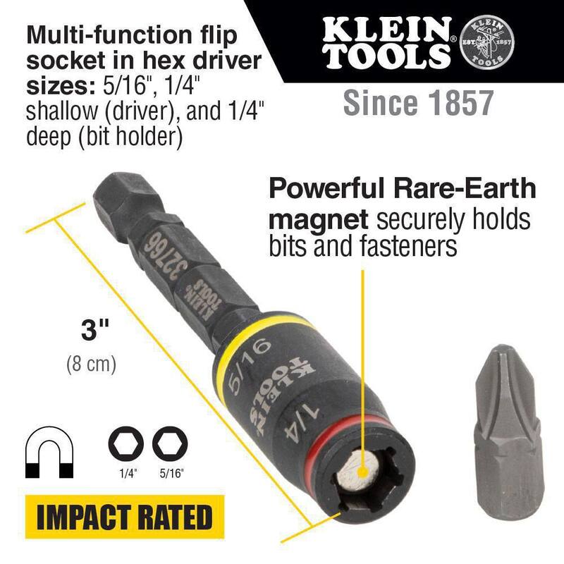 Juego de 2 piezas de puntas de impacto reversibles de 1/4 pulg., 5/16 pulg., 3 en 1 de Klein Tools - 32768