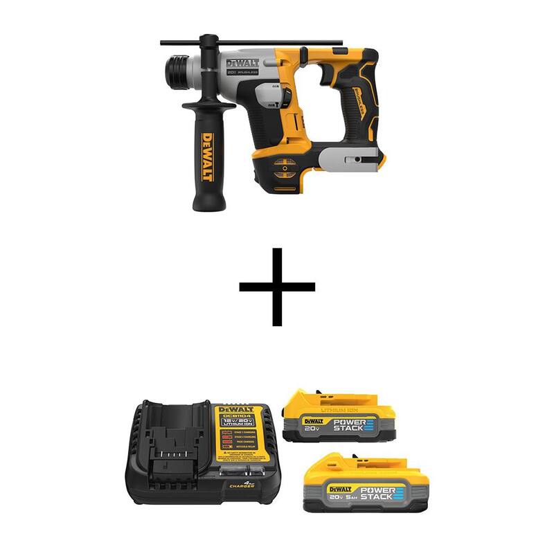 DEWALT ATOMIC 20V MAX Taladro Percutor SDS + sin escobillas ultra compacto inalámbrico de 5/8 pulgadas con baterías de 5 y 1.7Ah y cargador - DCH172BWP315-2C