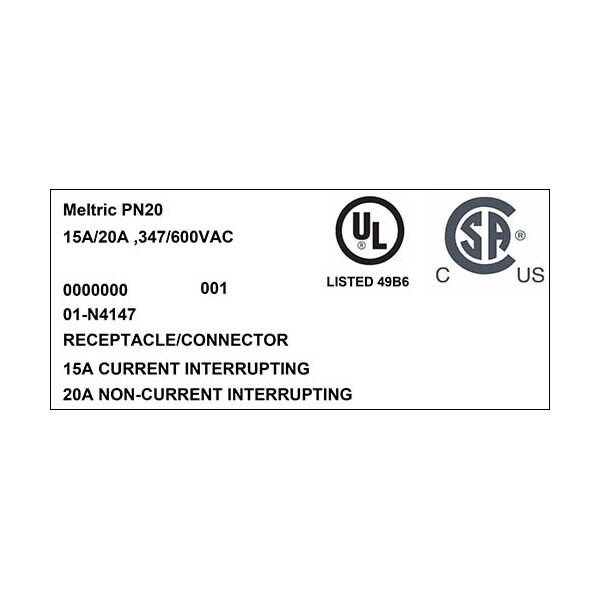 Receptáculo de Clavija y Enchufe Meltric, 15 A, 347/600V CA, 3 Polos, NEMA 4X - 01-N4147