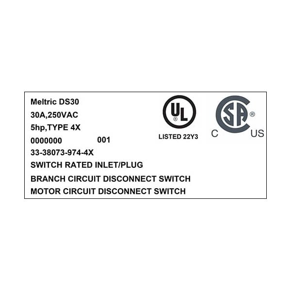 Receptáculo de clavija y enchufe Meltric, 30 A, 250V CA, 3 polos, NEMA 4X - 33-38073-974-4X