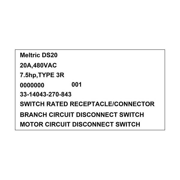 Receptáculo de clavija y enchufe Meltric, 20 A, 480V CA, NEMA 3R - 33-14043-270-843