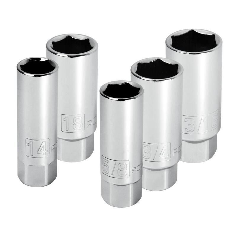 Juego de enchufes de bujías Powerbuilt de 3/8 pulgadas con llave de trinquete (5 piezas) - 640855