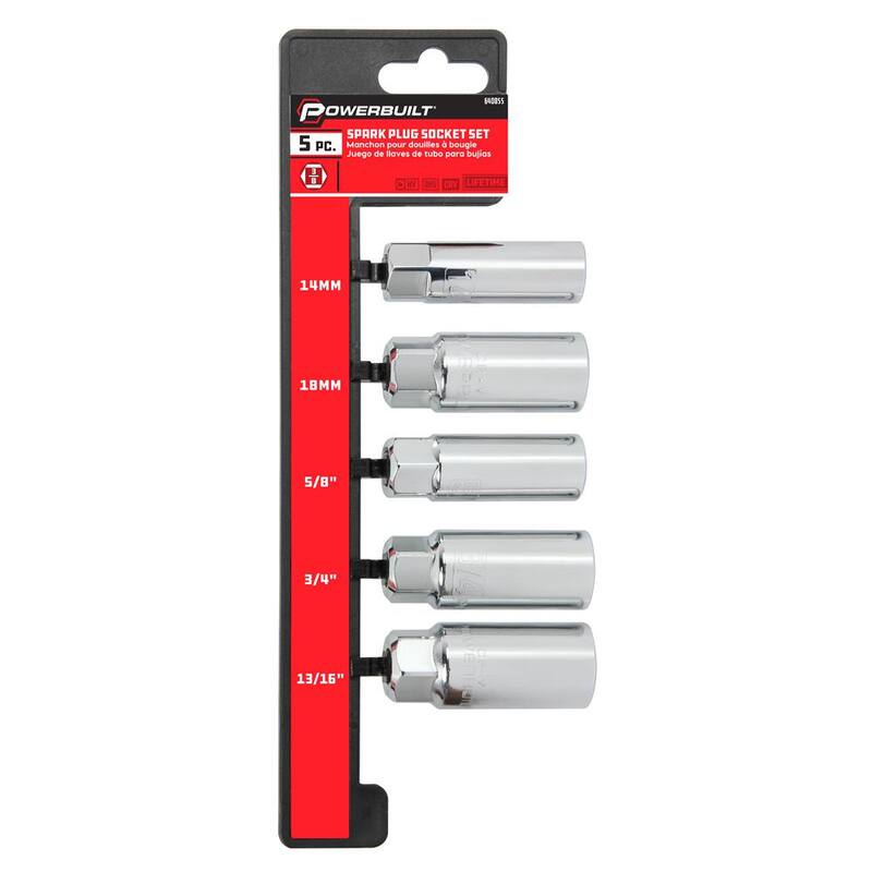Juego de enchufes de bujías Powerbuilt de 3/8 pulgadas con llave de trinquete (5 piezas) - 640855