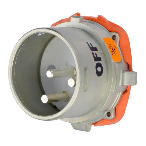 Receptáculo de clavija y enchufe Meltric, 100 A, 250V CA, Trifásico, 2 Polos, Conexión a tierra estilo 2, NEMA 4X - 37-98072