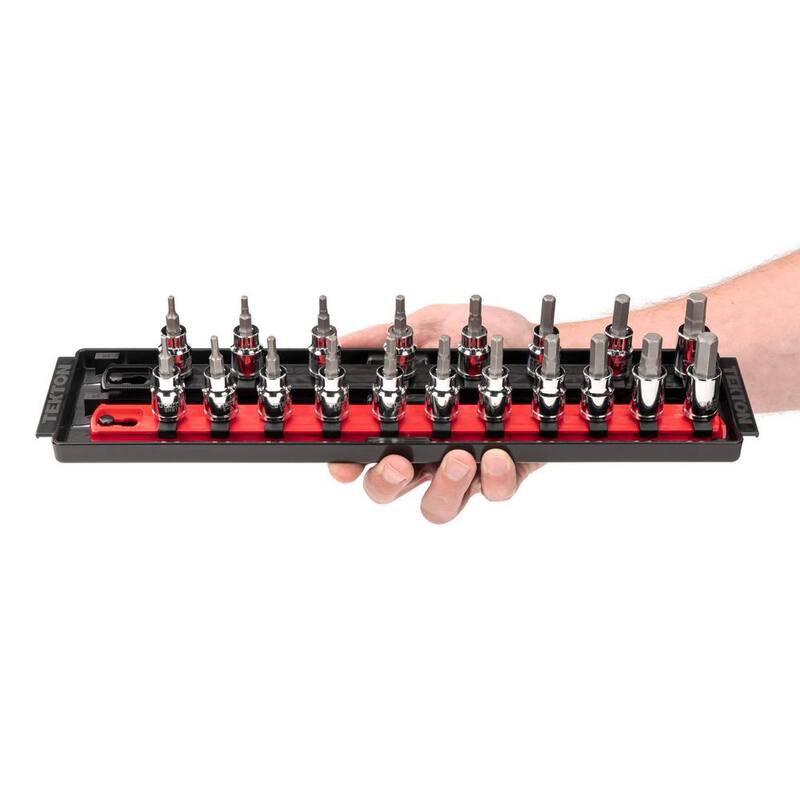 Juego de llaves de vaso tipo hexagonal TEKTON de 3/8 pulgadas, 19 piezas (1/8-3/8 pulgadas, 3-10 mm) con rieles - SHB91202