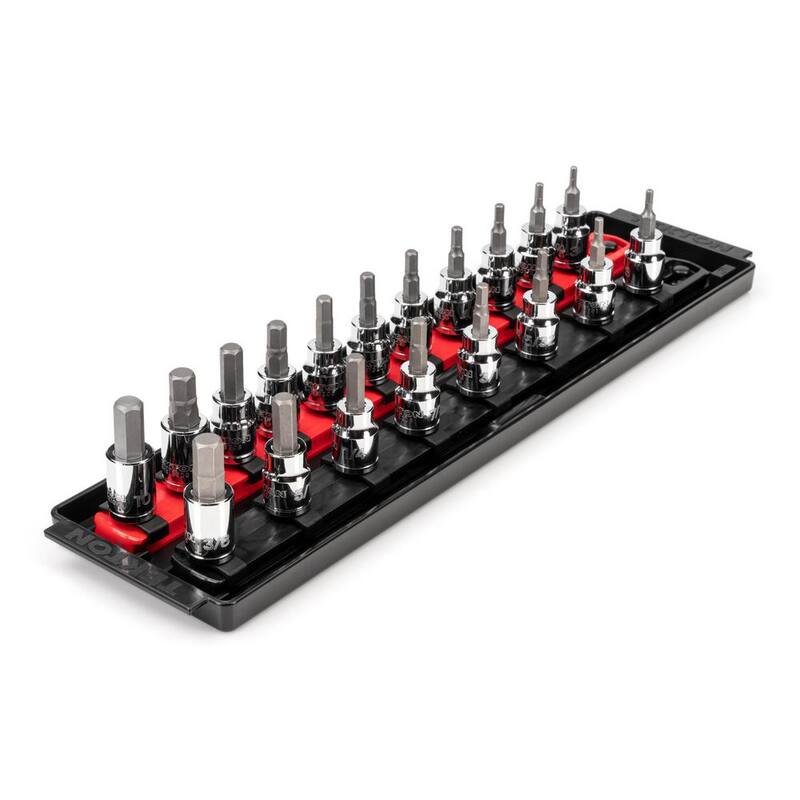 Juego de llaves de vaso tipo hexagonal TEKTON de 3/8 pulgadas, 19 piezas (1/8-3/8 pulgadas, 3-10 mm) con rieles - SHB91202