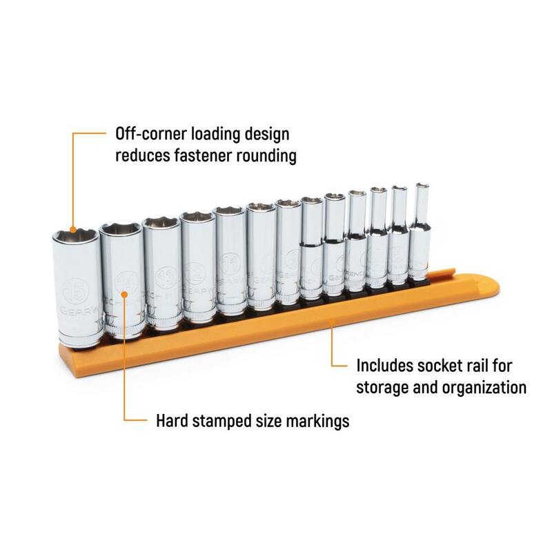 Juego de dados profundos de 12 puntos métricos de 3/8 pulg. de accionamiento GEARWRENCH (14 piezas) - 80562