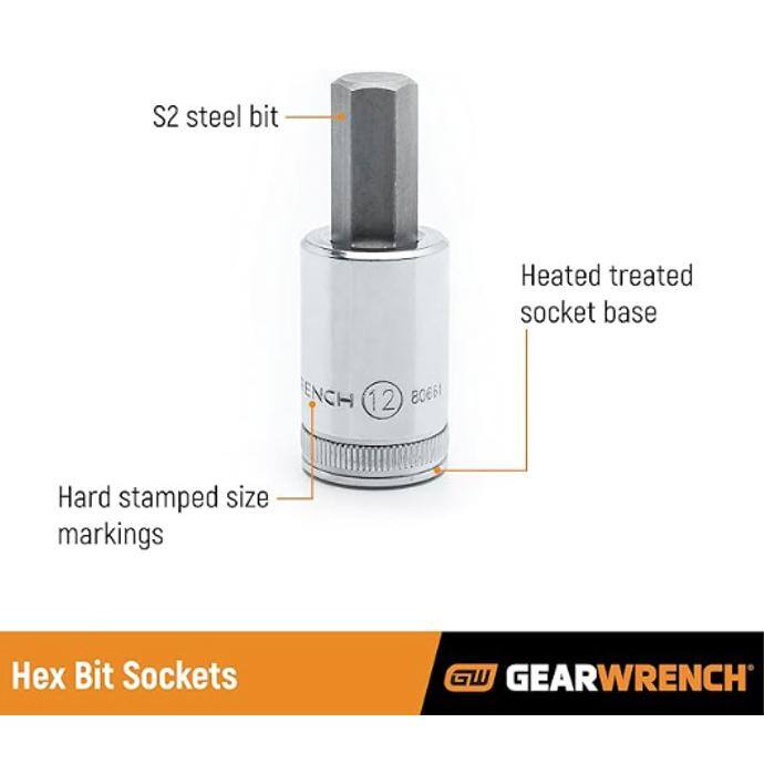 Juego de llaves de vaso hexagonales GEARWRENCH de 1/2 pulgadas (7 piezas) - 80721