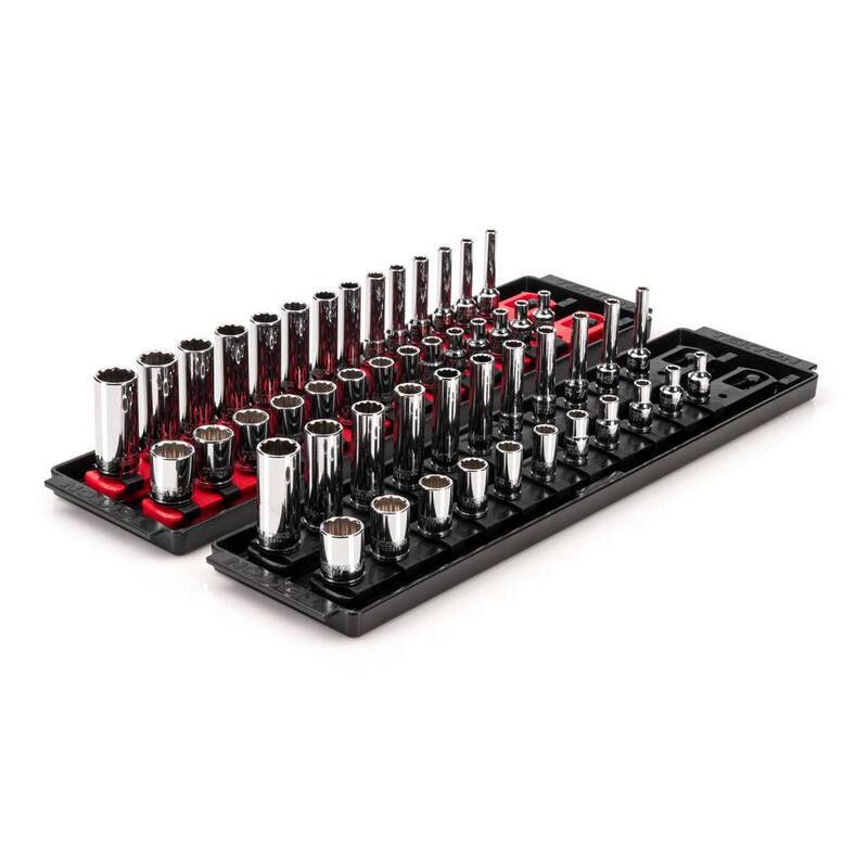 Juego de llaves de vaso de 1/4 de pulgada TEKTON con rieles (5/32 pulg.-9/16 pulg., 4 mm-15 mm) (50 piezas) - SHD90216