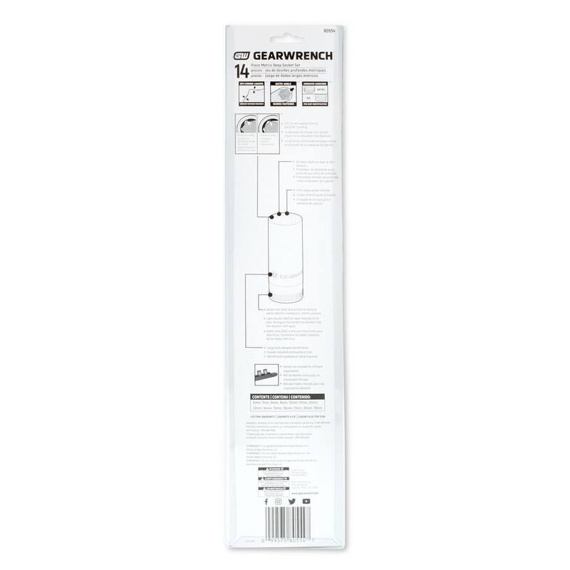 Juego de dados profundos GEARWRENCH de 6 puntos, métricos de 3/8 pulgadas (14 piezas) - 80554