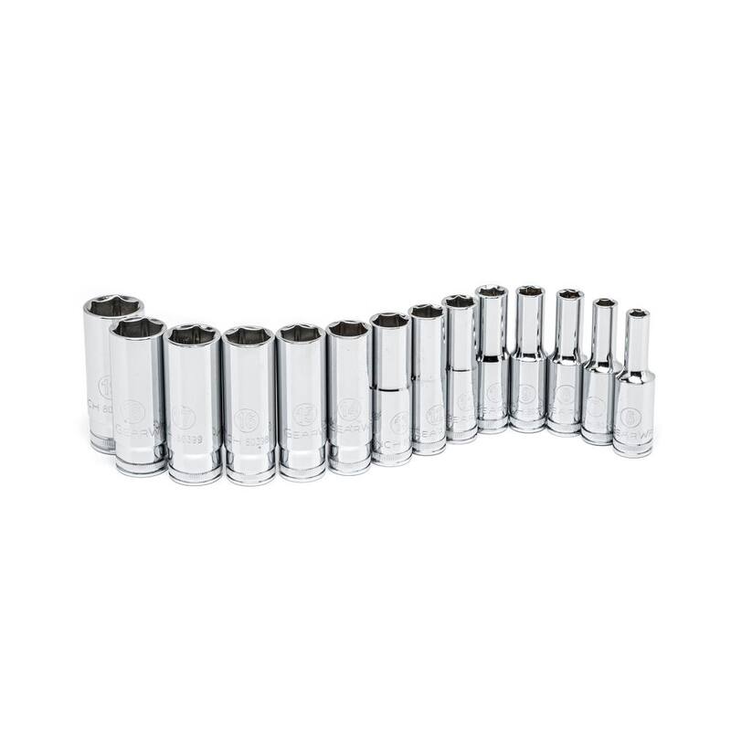 Juego de dados profundos GEARWRENCH de 6 puntos, métricos de 3/8 pulgadas (14 piezas) - 80554