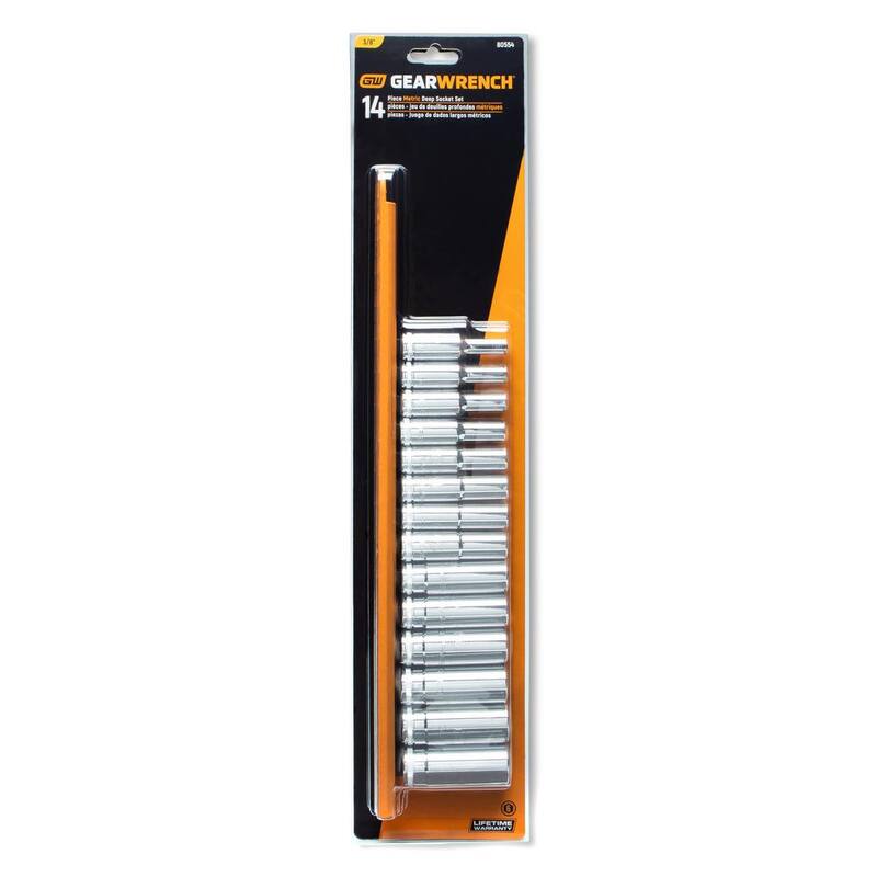 Juego de dados profundos GEARWRENCH de 6 puntos, métricos de 3/8 pulgadas (14 piezas) - 80554