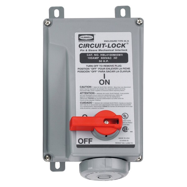 Productos de alta resistencia de Hubbell Wiring Device-Kellems, Dispositivos de Clavija y Enchufe IEC, Grado Industrial, Hembra, Receptáculo Mecánicamente Interconectado, 100A 3-Fase Delta 600V AC - HBL4100MI5WR